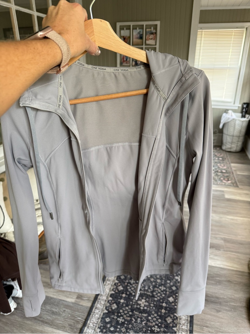 CRZ YOGA Light Gray Hooded Zip Utility Jacket
